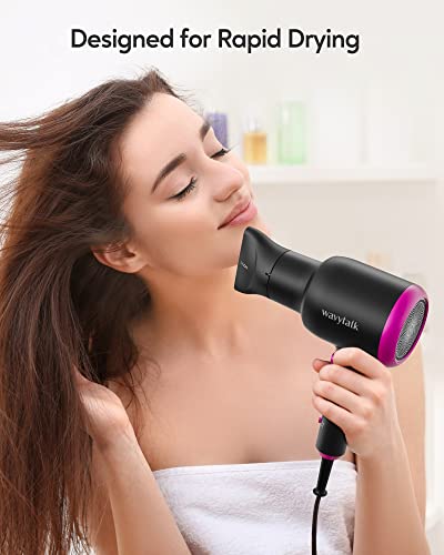 Wavytalk Professional Hair Dryer with Diffuser, 1875W Blow Dryer Ionic Hair Dryer for Women with Constant Temperature, Hair Dryer with Ceramic Technology Fasting Drying Light and Quiet, Black