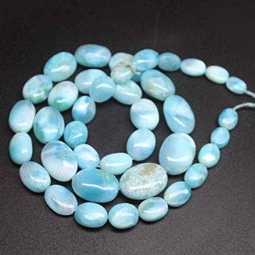 LOVEKUSH LKBEADS Natural Blue Larimar AA Grade Smooth Oval Gemstone Loose Spacer Craft Beads Strand 18 Inch Long 7mm 18mm 207.5Cts Code-HIGH-25799