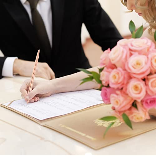 NUOBESTY Pen Stand Pen Stand Signing Pens with Hollow Round Pen Holder, 2pcs Ballpoint Writing Pen Attached to Desk for Wedding Guests Book Party Favor Office Business Guest Book Pens Rose Gold Pens