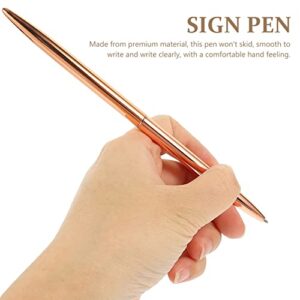 NUOBESTY Pen Stand Pen Stand Signing Pens with Hollow Round Pen Holder, 2pcs Ballpoint Writing Pen Attached to Desk for Wedding Guests Book Party Favor Office Business Guest Book Pens Rose Gold Pens