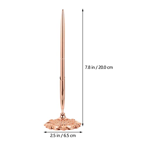 NUOBESTY Pen Stand Pen Stand Signing Pens with Hollow Round Pen Holder, 2pcs Ballpoint Writing Pen Attached to Desk for Wedding Guests Book Party Favor Office Business Guest Book Pens Rose Gold Pens