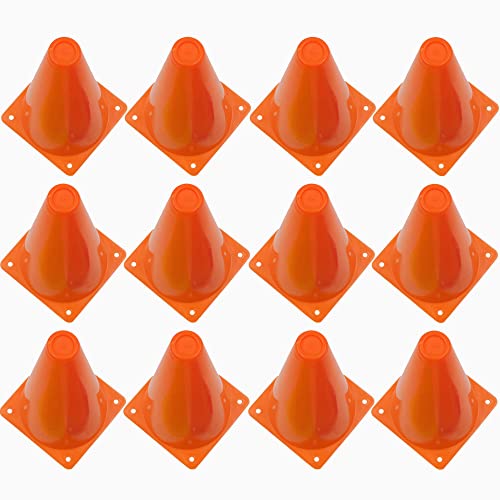 YOELVN 7inch Orange Racing Traffic Cones Party Decoration with Racing Checkered Flags,11inch Safety Sport Training Plastic Cones with Racing Flags,Race Car Birthday Party Supplies,Racing Themed Party