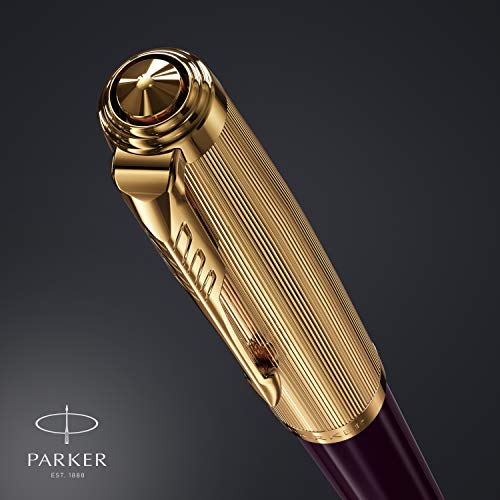 Parker 51 Ballpoint Pen | Deluxe Plum Barrel with Gold Trim | Medium 18k Gold Point with Black Ink Refill | Gift Box