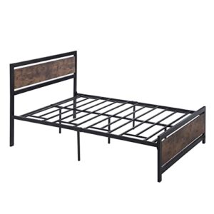 Epinki Metal and Wood Bed Frame with Headboard and Footboard, Full Size Platform Bed, No Box Spring Needed, Easy to Assembly Black