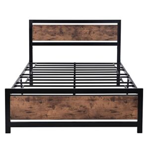 Epinki Metal and Wood Bed Frame with Headboard and Footboard, Full Size Platform Bed, No Box Spring Needed, Easy to Assembly Black