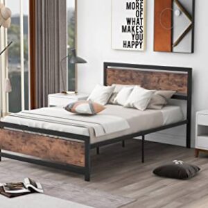 Epinki Metal and Wood Bed Frame with Headboard and Footboard, Full Size Platform Bed, No Box Spring Needed, Easy to Assembly Black