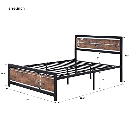Epinki Metal and Wood Bed Frame with Headboard and Footboard, Full Size Platform Bed, No Box Spring Needed, Easy to Assembly Black