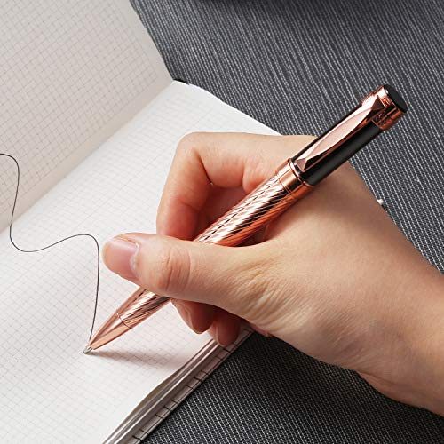 Nekigoen Ballpoint Pen Medium Point Gel Black Ink with 2 Extra Refills,Luxury Stainless Steel Fancy pens Twist to Open Retractable Pen Signature Executive Business Pen for Men Women B1 (Rose Gold)