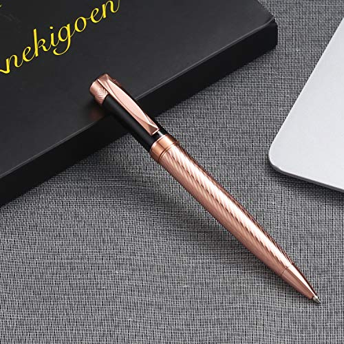 Nekigoen Ballpoint Pen Medium Point Gel Black Ink with 2 Extra Refills,Luxury Stainless Steel Fancy pens Twist to Open Retractable Pen Signature Executive Business Pen for Men Women B1 (Rose Gold)