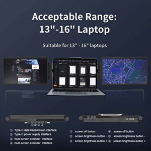 Fairnull Screen Extender for Laptop, 12'' Triple Portable Monitor Extender Workstation for 13-16" Laptop, FHD 1920 * 1080P IPS Dual Display Connection by only 1 USB C Cable for Mac/Windows