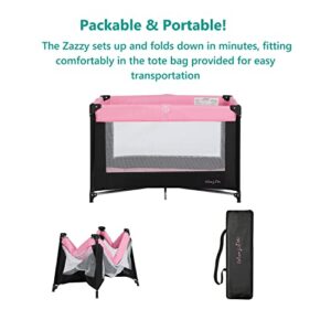 Dream On Me Zazzy Portable Playard with Bassinet in Pink, Packable and Easy Setup Baby Playard, Lightweight and Portable Playard for Baby with Mattress and Travel Bag