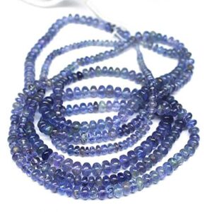 GemAbyss Beads Gemstone Natural Blue Tanzanite Smooth Rondelle Micro Gemstone Craft Loose Spacer Beads Strand 17 Inch Long 6mm 2.5mm Code-MVG-25832