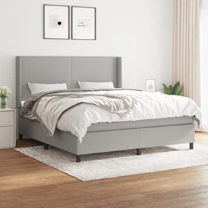 golinpeilo queen fabric box spring bed with mattress set,included 1 x bed frame/1 x headboard with ears-a/1 x mattress/1 x mattress topper, light gray with black legs(style a)