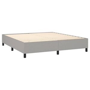 GOLINPEILO Queen Fabric Box Spring Bed with Mattress Set,Included 1 x Bed Frame/1 x Headboard with Ears-A/1 x Mattress/1 x Mattress Topper, Light Gray with Black Legs(Style A)