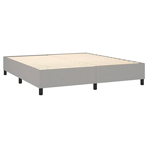 GOLINPEILO Queen Fabric Box Spring Bed with Mattress Set,Included 1 x Bed Frame/1 x Headboard with Ears-A/1 x Mattress/1 x Mattress Topper, Light Gray with Black Legs(Style A)