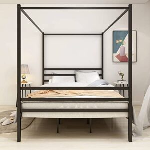 Epinki Metal Canopy Bed Frame, Platform Bed Frame Full with Minimalism Style Frame, Full Black