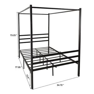 Epinki Metal Canopy Bed Frame, Platform Bed Frame Full with Minimalism Style Frame, Full Black