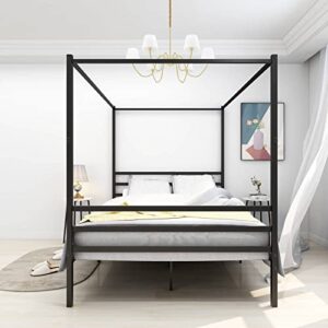 Epinki Metal Canopy Bed Frame, Platform Bed Frame Full with Minimalism Style Frame, Full Black