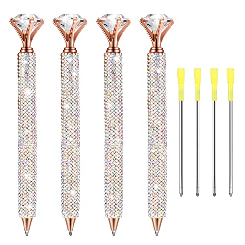 Lincia 4 Pcs Diamond Pens with Crystal Bling Metal Ballpoint Pens Bridal Shower Retractable Black Ink Rhinestone Writing Pens with Replacement Refills for Women Wedding Office Birthday (AB Color)