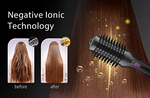 One-Step Blow Dryer Brush & Volumizer Styler, Hot Air Hair Dryer Brush Straightener Brush with Negative Ion Anti-frizz Ceramic Titanium Barrel for Drying, Straightening, Curling, Salon