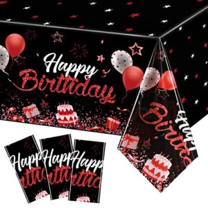 breling birthday party supplies confetti sprinkles happy birthday tablecloths starry table covers for kids adults birthday party decorations, 54 x 108 inches (red and black)