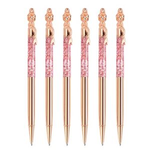 SIPLIV 6 Pieces Metal Ballpoint Pens with Black Ink, Glitter Mermaid Metallic Ballpoint Pens for Wedding Party Decoration Office School Supplies, Rose Gold