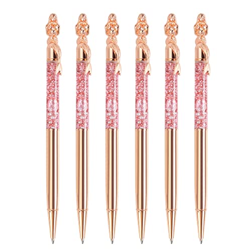 SIPLIV 6 Pieces Metal Ballpoint Pens with Black Ink, Glitter Mermaid Metallic Ballpoint Pens for Wedding Party Decoration Office School Supplies, Rose Gold