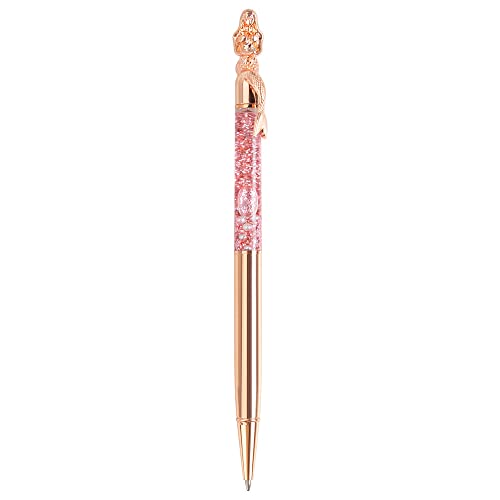 SIPLIV 6 Pieces Metal Ballpoint Pens with Black Ink, Glitter Mermaid Metallic Ballpoint Pens for Wedding Party Decoration Office School Supplies, Rose Gold