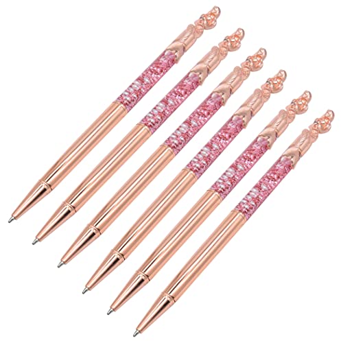 SIPLIV 6 Pieces Metal Ballpoint Pens with Black Ink, Glitter Mermaid Metallic Ballpoint Pens for Wedding Party Decoration Office School Supplies, Rose Gold