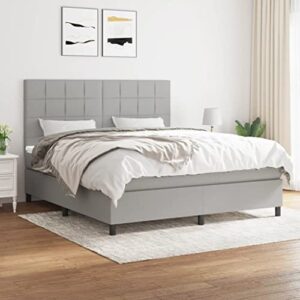 loibinfen king fabric box spring bed with mattress set,included 1 x bed frame/1 x headboard/1 x mattress/1 x mattress topper, light gray with black legs(style c)