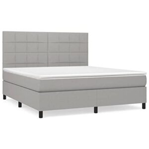 loibinfen King Fabric Box Spring Bed with Mattress Set,Included 1 x Bed Frame/1 x Headboard/1 x Mattress/1 x Mattress Topper, Light Gray with Black Legs(Style C)