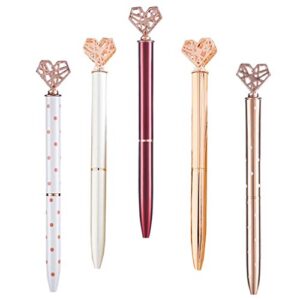 nuobesty 5pcs metal ballpoint pens with heart topper multicolor metal gel ink pens stylus signature pens stationery supplies school reward assorted color