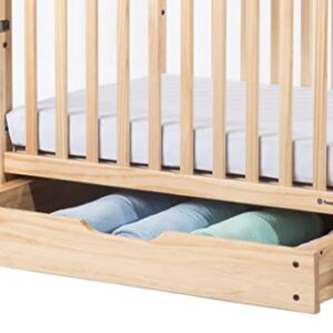 Foundations Serenity SafeReach Crib with Adjustable Mattress Board, Compact Baby Crib with Commercial Grade Casters, Clear End Panels for Child Visibility, Includes 3” Foam Mattress (Natural)