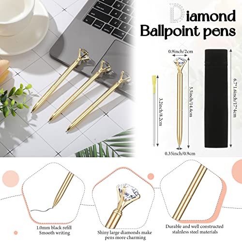 48 Pcs Wedding Diamond Pens Bulk 48 Velvet Gift Bags Bling Crystal Metal Ballpoint Pens with Black Ink 48 Extra Refills for Office School Supplies Wedding Gift (Basic)