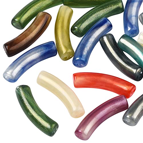 345pcs Curved Tube Beads Mixed Opaque Acrylic Spacer Loose Beads Noodle Slide Beads Bamboo Beads with Glitter Powder Long Tube Beads for Summer Friendship Bracelet Jewelry Making 32mm