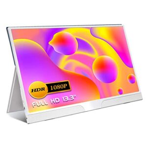 13.3/15.6 inch 1080p computer monitor, mini hdmi 1920×1080 ips portable monitor, with smart case and speaker (color : white, size : 13.3")