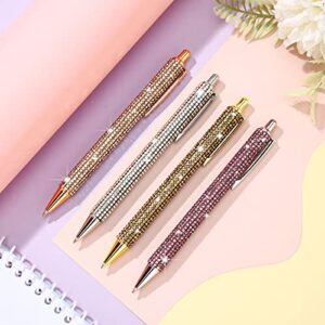 4 Pcs Rhinestone Metal Ballpoint Pens Bling Bling Pens Black Ink Pens Diamond Pen Big Crystal Ballpoint Pens 4 Pcs 1.0mm Pen Refills for Kids Students Teachers Gift (Gold, Silver, Pink and Rose Gold)