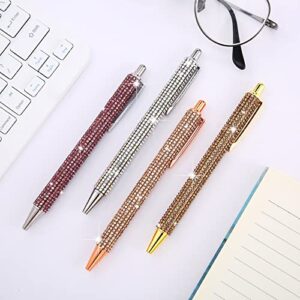 4 Pcs Rhinestone Metal Ballpoint Pens Bling Bling Pens Black Ink Pens Diamond Pen Big Crystal Ballpoint Pens 4 Pcs 1.0mm Pen Refills for Kids Students Teachers Gift (Gold, Silver, Pink and Rose Gold)