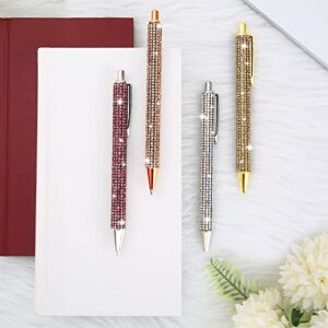 4 Pcs Rhinestone Metal Ballpoint Pens Bling Bling Pens Black Ink Pens Diamond Pen Big Crystal Ballpoint Pens 4 Pcs 1.0mm Pen Refills for Kids Students Teachers Gift (Gold, Silver, Pink and Rose Gold)