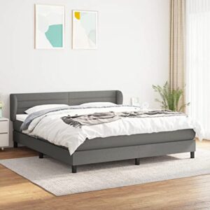 golinpeilo king size box spring bed with mattress set, included 1 x bed frame/1 x headboard with ears/1 x mattress/1 x mattress topper, dark gray 76"x79.9" fabric with black legs (style d)