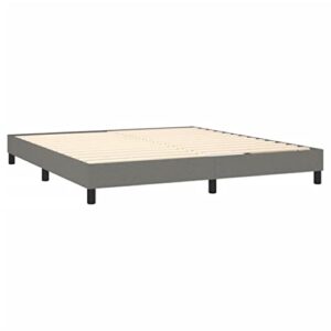 GOLINPEILO King Size Box Spring Bed with Mattress Set, Included 1 x Bed Frame/1 x Headboard with Ears/1 x Mattress/1 x Mattress Topper, Dark Gray 76"x79.9" Fabric with Black Legs (Style D)