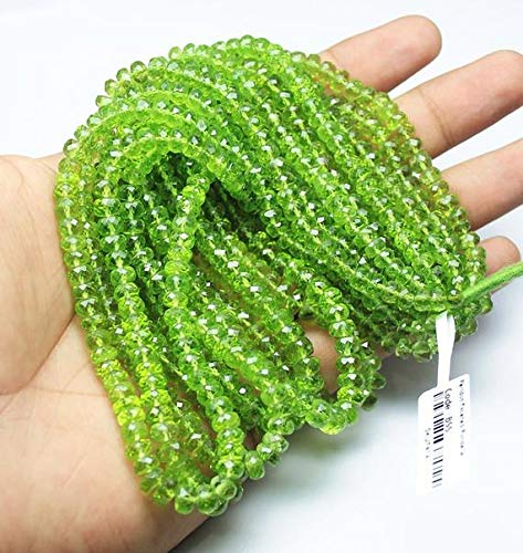 GemAbyss Beads Gemstone Natural Green Peridot Faceted Rondelle Spacer Micro Gemstone Craft Loose Beads Strand 8 Inch Long 6mm 5.5mm Code-MVG-434