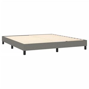 loibinfen King Size Box Spring Bed with Mattress Set, Included 1 x Bed Frame/1 x Headboard with Ears-A/1 x Mattress/1 x Mattress Topper, Dark Gray 76"x79.9" Fabric with Black Legs (Style D)