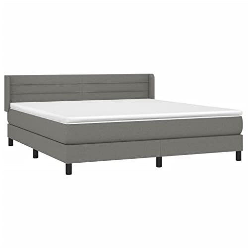 loibinfen King Size Box Spring Bed with Mattress Set, Included 1 x Bed Frame/1 x Headboard with Ears-A/1 x Mattress/1 x Mattress Topper, Dark Gray 76"x79.9" Fabric with Black Legs (Style D)