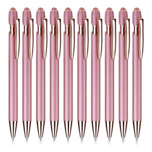 cobee® rose gold ballpoint pens with stylus tip, 10 pcs 1.0mm retractable ball point pens black ink metal pen medium point writing pen stylus pen for touch screens school office gift supplies