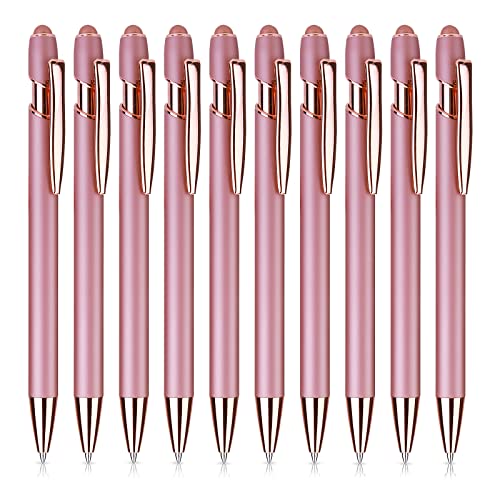 Cobee® Rose Gold Ballpoint Pens with Stylus Tip, 10 Pcs 1.0mm Retractable Ball Point Pens Black Ink Metal Pen Medium Point Writing Pen Stylus Pen for Touch Screens School Office Gift Supplies