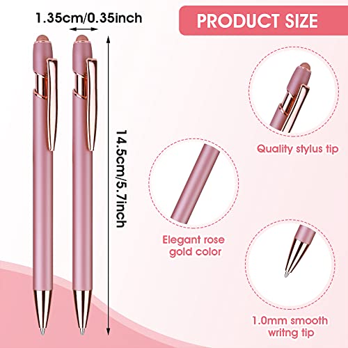 Cobee® Rose Gold Ballpoint Pens with Stylus Tip, 10 Pcs 1.0mm Retractable Ball Point Pens Black Ink Metal Pen Medium Point Writing Pen Stylus Pen for Touch Screens School Office Gift Supplies