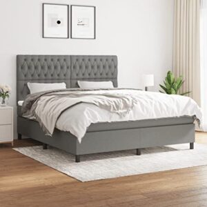golinpeilo california king fabric box spring bed with mattress set,included 1 x bed frame/1 x headboard/1 x mattress/1 x mattress topper, dark gray with black legs (style f)