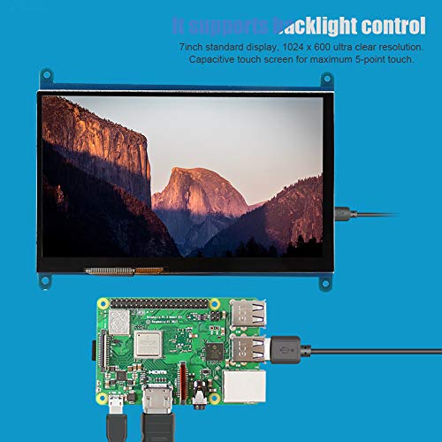 PUSOKEI Touch Screen Monitor for Raspberry Pi, 7 Inch LCD HDMI Capacitive Touch Screen with Ultra Clear Resolution HD 1024x600 Portable USB HDMI Monitor Capacitance Display for Win7/8/10 System