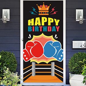 boxing happy birthday banner backdrop background photo booth props favors supplies kit boxing glove boxing match sports wrestle fitness theme decor for home gym boy man 1st birthday party decorations